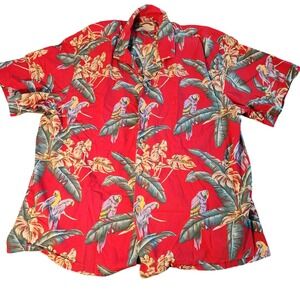 Paradise Found Hawaiian Shirt Mens XL Parrot Print Aloha Camp Button Up Tropical